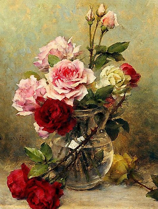 A Vase of Roses by Gustave Bienvetu